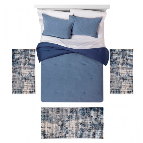 LEXA - 8480 [Conjunto 3 Tapetes de Quarto - Azul]