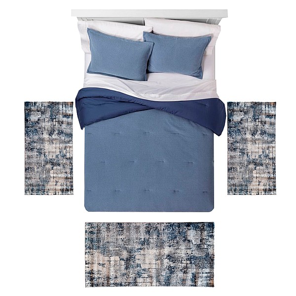 LEXA - 8480 [Conjunto 3 Tapetes de Quarto - Azul]