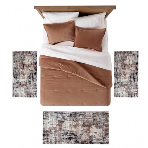 LEXA - 8480 [Conjunto 3 Tapetes de Quarto - Castanho]