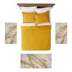 DIPO - 3922 [Conjunto 3 Tapetes Quarto - Branco/Amarelo] 