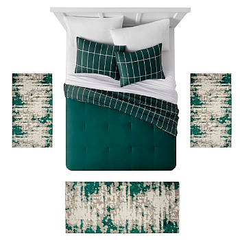 DIPO - 9676 [Conjunto 3 Tapetes Quarto - Verde] 