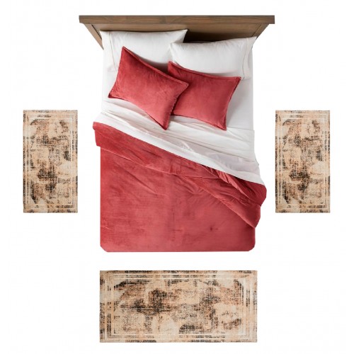 MAREL - 8341 [Conjunto 3 Tapetes de Quarto - Castanho] 