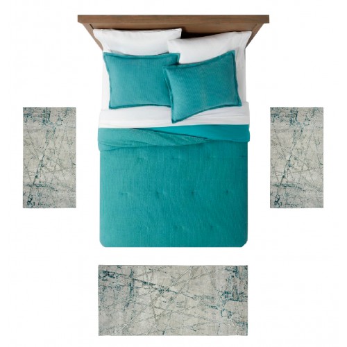 NANDES - 813 [Conjunto 3 Tapetes de Quarto - Azul] 