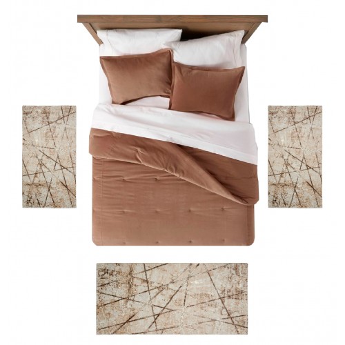 NANDES - 813 [Conjunto 3 Tapetes de Quarto - Bege] 