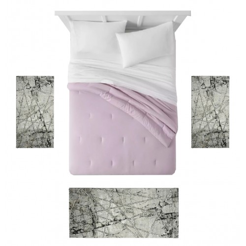 NANDES - 813 [Conjunto 3 Tapetes de Quarto - Cinza/Preto] 