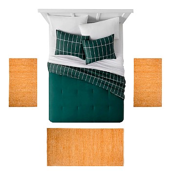 OLIVE - [Conjunto 3 Tapetes de Quarto - Bege Dourado]