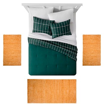 OLIVE - [Conjunto 3 Tapetes de Quarto - Bege Dourado]