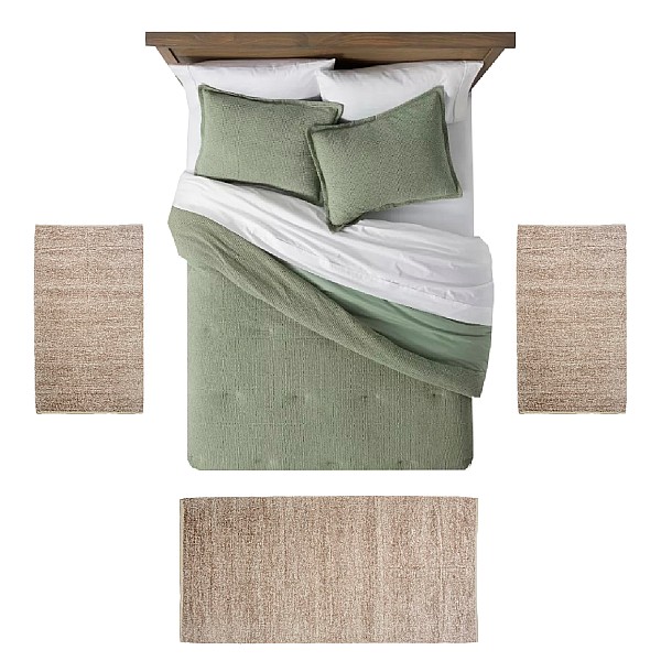 OLIVE - [Conjunto 3 Tapetes de Quarto - Cinza]