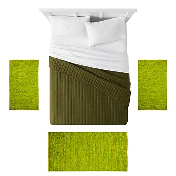 OLIVE - [Conjunto 3 Tapetes de Quarto - Verde]