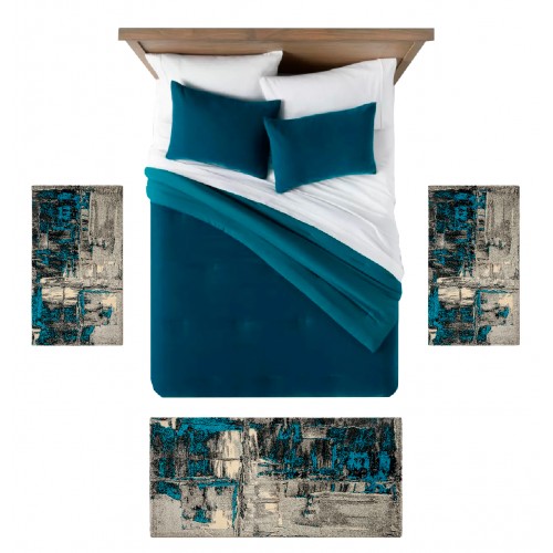 STEFANO - 3725 [Conjunto 3 Tapetes de Quarto - Azul]