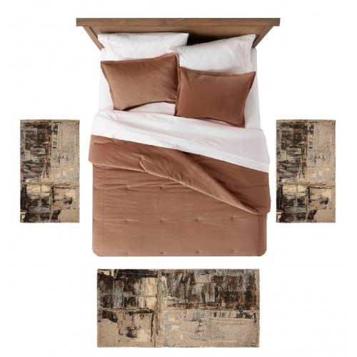 STEFANO - 3725 [Conjunto 3 Tapetes de Quarto - Bege]