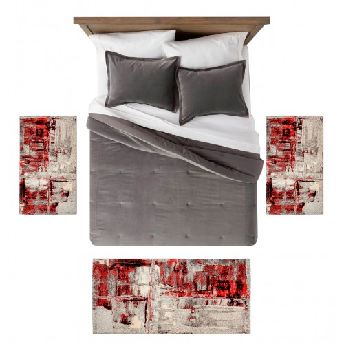 STEFANO - 3725 [Conjunto 3 Tapetes de Quarto - Vermelho]