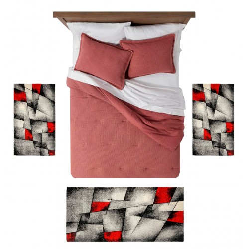 STEFANO - 7840 [Conjunto 3 Tapetes de Quarto - Vermelho]