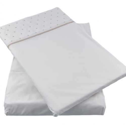 AIRES - [Jogo de Cama Percal c/ 200 FIOS - Branco/Bege]