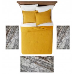 GALIÃO - 682 [Conjunto 3 Tapetes de Quarto - Cinza/Dourado]