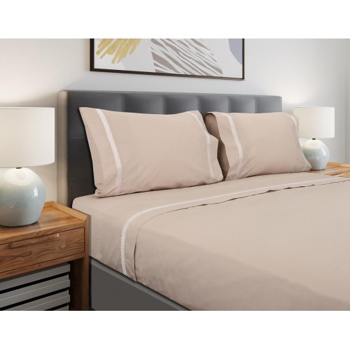 CALCUTÁ - [Jogo de Cama Percal c/ 200 FIOS - Bege]